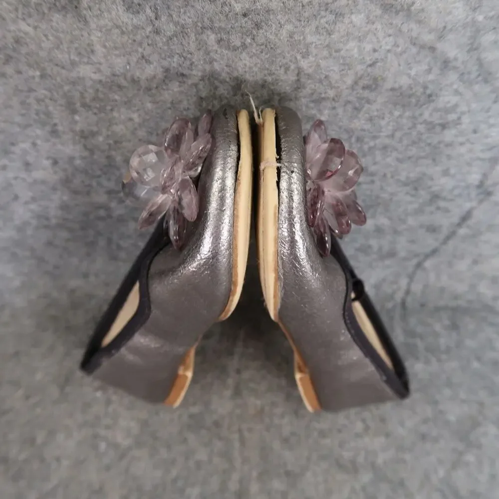 Zara Shoes Girls 28 Ballet Flats Fashion Metallic Embellished Toe Elastic Strap
